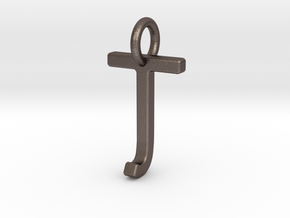 Two way letter pendant - JT TJ in Polished Bronzed Silver Steel