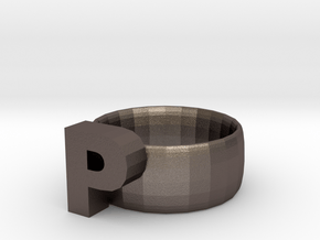 P Ring in Polished Bronzed Silver Steel