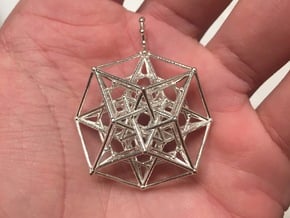 24 Cube Tesseract Pendant in Natural Silver
