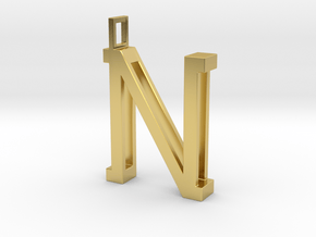 letter N monogram pendant in Polished Brass