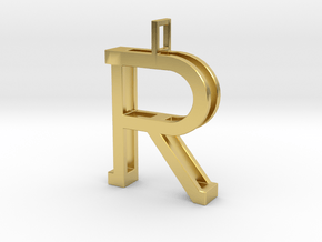 letter R monogram pendant in Polished Brass