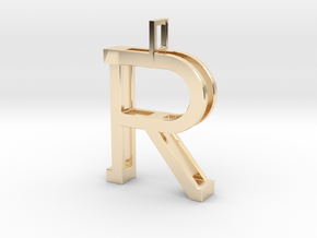 letter R monogram pendant in 14k Gold Plated Brass