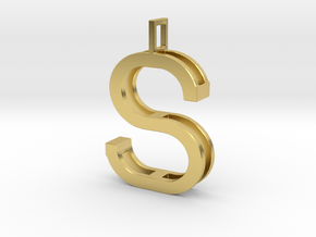 letter S monogram pendant in Polished Brass