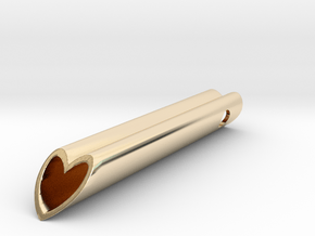 Heart Tube Charm Pendant, Love heart-shaped charm  in 14K Yellow Gold