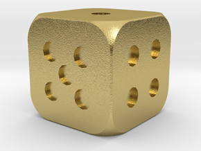 1.6cm balanced 6 sided dice (d6) in Natural Brass