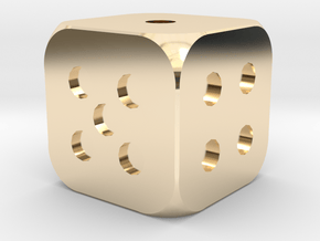 1.6cm balanced 6 sided dice (d6) in 14K Yellow Gold