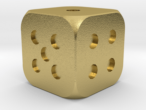 1cm balanced 6 sided dice (d6) in Natural Brass