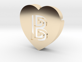 Heart shape DuoLetters print B in 14k Gold Plated Brass