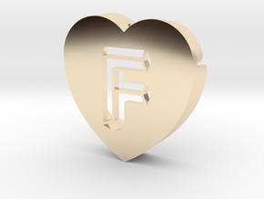 Heart shape DuoLetters print F in 14k Gold Plated Brass