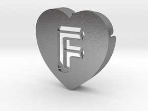 Heart shape DuoLetters print F in Natural Silver