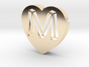 Heart shape DuoLetters print M in 14k Gold Plated Brass