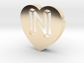 Heart shape DuoLetters print N in 14K Yellow Gold