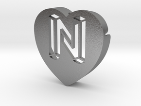 Heart shape DuoLetters print N in Natural Silver