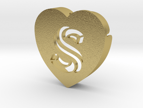 Heart shape DuoLetters print S in Natural Brass