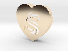 Heart shape DuoLetters print S in 14k Gold Plated Brass