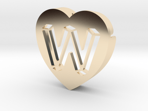 Heart shape DuoLetters print W in 14k Gold Plated Brass