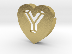 Heart shape DuoLetters print Y in Natural Brass