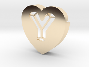 Heart shape DuoLetters print Y in 14K Yellow Gold