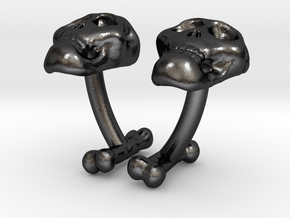 DD-Skull-Cufflinks "BROTHER`n`SISTER" in Polished and Bronzed Black Steel: Medium
