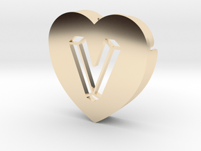 Heart shape DuoLetters print V in 14k Gold Plated Brass
