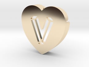 Heart shape DuoLetters print V in 14K Yellow Gold
