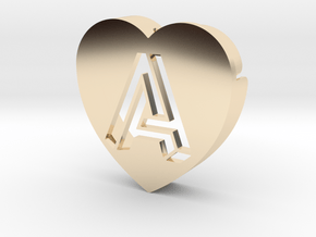 Heart shape DuoLetters print A in 14k Gold Plated Brass