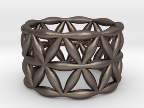Flower of Life Ring 6 1/4  in Polished Bronzed-Silver Steel