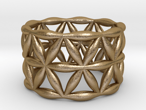 Flower of Life Ring 6 1/4  in Polished Gold Steel
