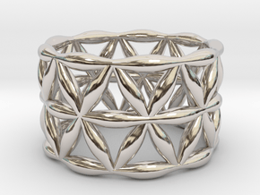 Flower of Life Ring 6 1/4  in Rhodium Plated Brass