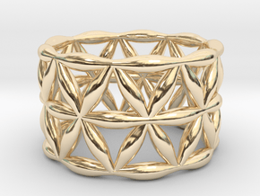 Flower of Life Ring 6 1/4  in 14k Gold Plated Brass
