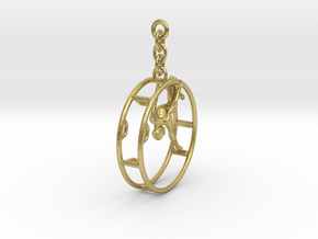 Girl on Wheel Pose4 keychain in Natural Brass (Interlocking Parts)