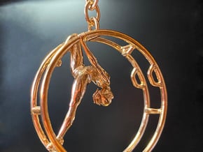 Girl on Wheel Pose4 keychain in Polished Bronze (Interlocking Parts)