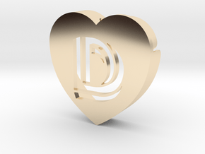 Heart shape DuoLetters print D in 14K Yellow Gold