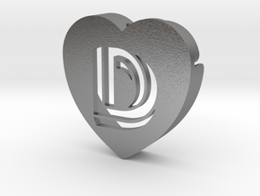 Heart shape DuoLetters print D in Natural Silver