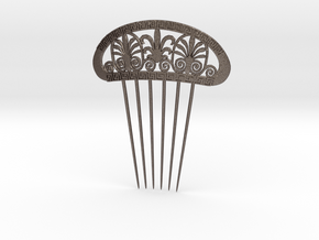 Hair Comb with Greek Motifs 1 in Polished Bronzed-Silver Steel