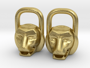 Kettlebell Lion Charm in Natural Brass