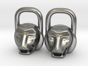 Kettlebell Lion Charm in Natural Silver