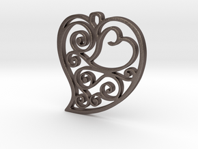 Heart pendant_2 in Polished Bronzed-Silver Steel