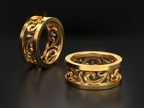 3D Open Scroll Ring in 14k Gold Plated Brass: 10 / 61.5