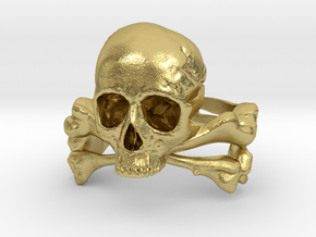 Skull & Crossbones ring  in Natural Brass