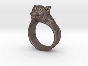 Wolf Ring size 7,5 in Polished Bronzed Silver Steel