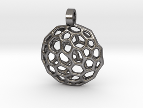 Circle Voronoi Necklace Pendant in Polished Nickel Steel