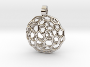 Circle Voronoi Necklace Pendant in Rhodium Plated Brass