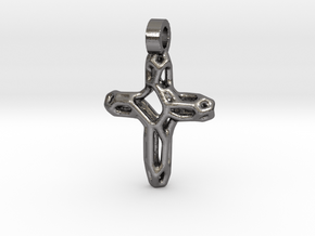 Cross Voronoi Necklace Pendant in Polished Nickel Steel