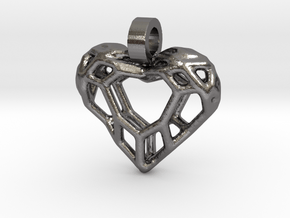 Heart Voronoi Necklace Pendant in Polished Nickel Steel