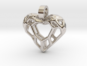 Heart Voronoi Necklace Pendant in Rhodium Plated Brass