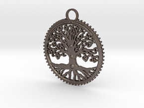 Tree Pendant in Polished Bronzed Silver Steel
