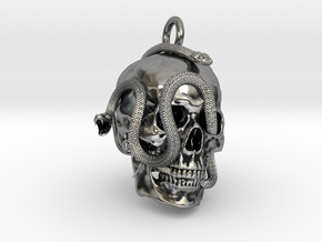 Snake_and_Skull_pendant_1 B in Antique Silver