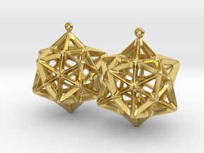 Dodecahedron Star Earrings in Polished Brass
