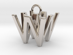 Two way letter pendant - WW W in Rhodium Plated Brass